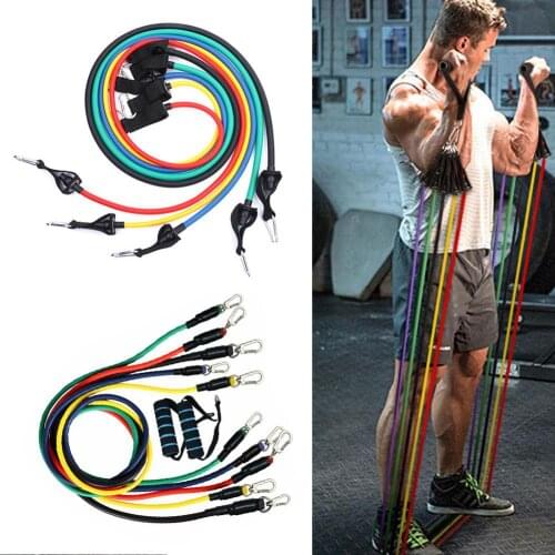 11Pcs Resistance Bands Elastic Tube Fitness Workout Body Building Equipment Set Exercise Elastic Bands Muscle Strength Training