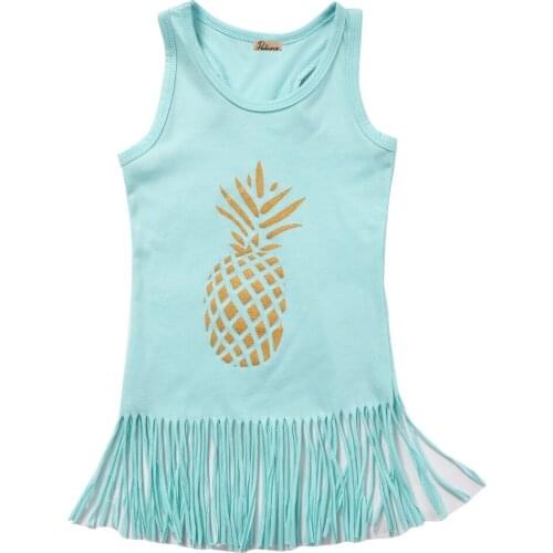 2017 Toddler Infant Baby Girls Summer Sleeveless Pineapple Tassel Dress Casual Crew Neck Dress 0-5 Years