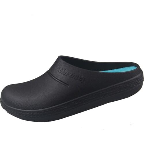 2019 New Mens Chef Kitchen Working Slippers Garden Shoes Summer Breathable Mules Clogs Men Anti Slip Unisex Shoes Sandals