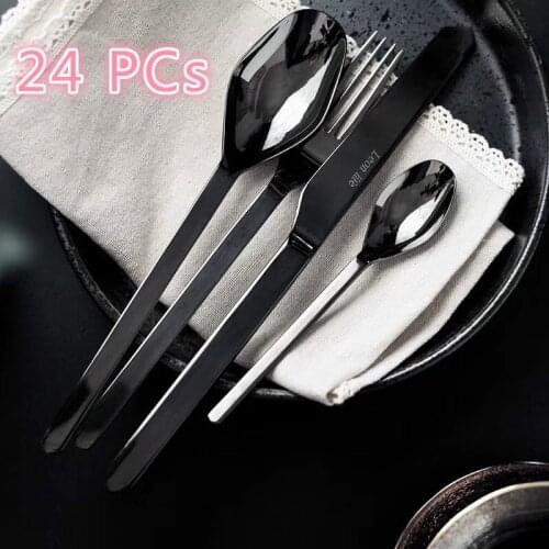 24 stainless steel knives, forks, spoons, INS net red electroplated gold 304 mirror Western tableware