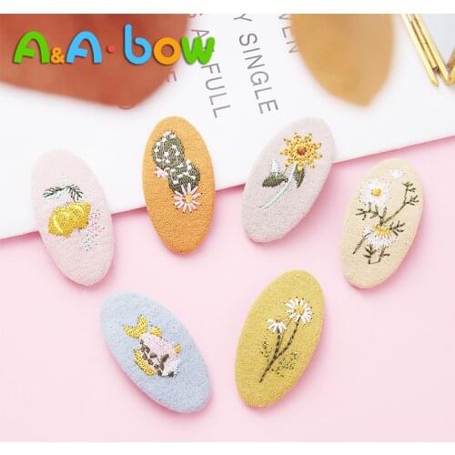 6pcs/lot Girls Hair Clips Lovely Oval Floral Embroidery Barrettes Kids Headwear Baby BB Clips Children Hair Accessories Gift