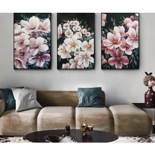 Abstract White Pink Flowers Oil Painting 100% Hand Painted On Canvas Modern Plant Landscape Wall Art For Home Decoration