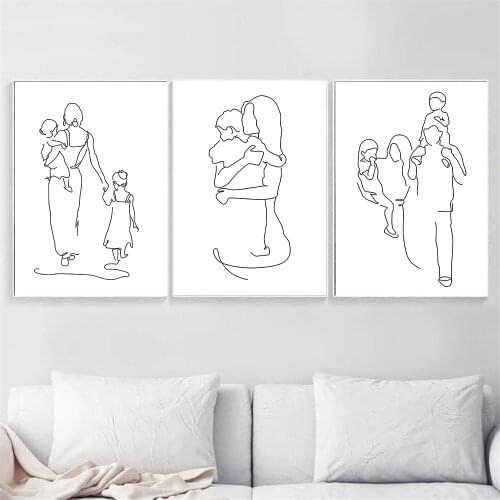 Abstract Love Hand Family Line Drawing Posters Prints Minimalist Parents Children Wall Art Canvas Painting Modern Home Decor