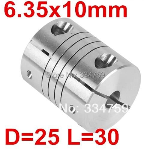 Free Shipping 6.35x10mm CNC Stepper Motor Shaft Coupler Flexible Coupling OD 25x30mm