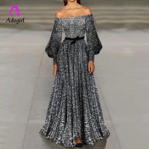 Off The Shoulder Shinning Banquet Party Dress Autumn Lady A Line Mermaid Dress Sequin Sparkling Dress Evening Floor Length Dress