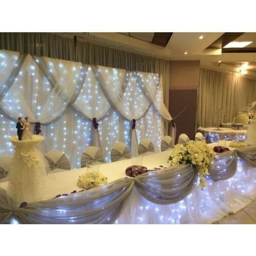 Pure White starlit Wedding Backdrop with led lighting and grey swag 10ft (H) x 20ft (L)