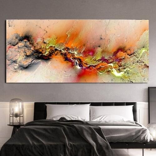 DDWW Yellow Abstract Orange Lump Color Fantasy Clouds Wall Picture Oil Painting for Living Room Art Canvas Poster and Print