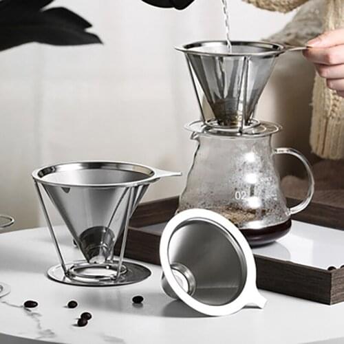 Stainless Steel Coffee Filter Holder Reusable Pour Over Coffee Funnel Dripper With Stand Durable Cone Tea Filter Coffee Tools