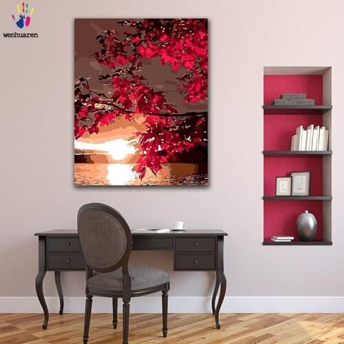 DIY colorings pictures by numbers with colors Beautiful maple forest in autumn picture drawing painting by numbers framed Home