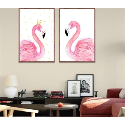 Home Decor Nordic Canvas Painting Pink Flamingo poster Animal sweet Picture Living Room Kids Bedroom Hotel Wall Art Home Decor