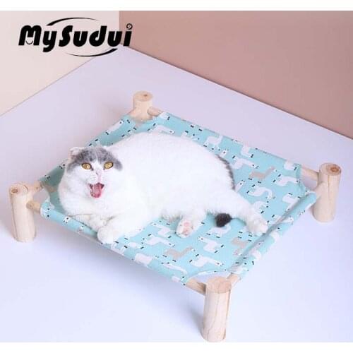 MySudui Detachable Elevated Pet Cat Bed House Durable Wood Canvas Sleeping Puppy Cat Hammock Bed Radiator Lounger Gatos Mascotas