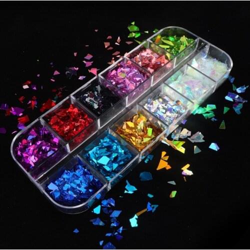 12 Grids/set Holographic Nail Sequins Glitter Laser Gold Silver Flakes Slices Irregular Paillette Manicure Nails Art Decoration