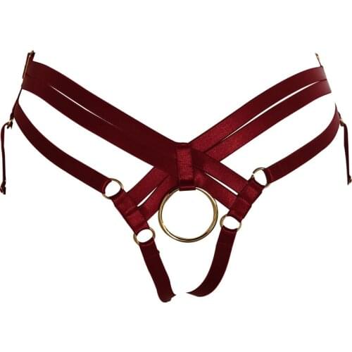 HANAERNES Sexy Double Harness Lady Tight Elastic Adjustment Punk Short Underwear Bondage Pants Dance Party Copper Hanging Ring