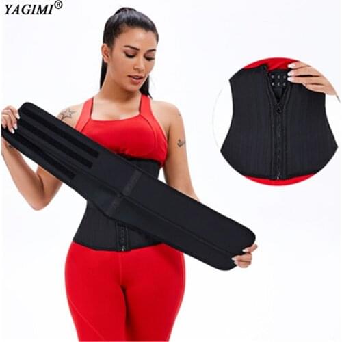 YAGIMI 100% Latex Waist Trainer 25 Steel Bones Sweat Sport Shaper Belly Control Straps Removable Double Belt with Button Zipper