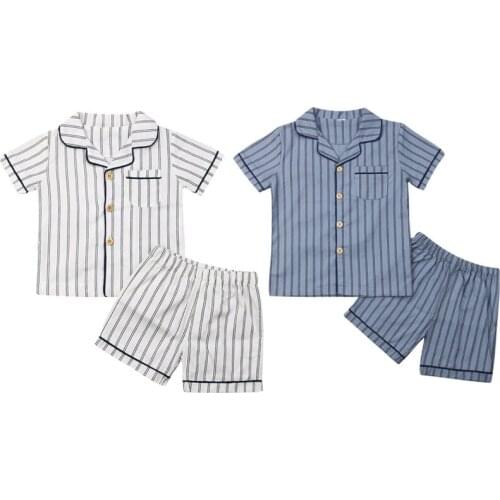 2-7Y Summer Toddler Kid Boy Homewear Pajama Sleepwear Short Sleeve Single Breasted Shirts+ Short Pants Sleepwear Outfits