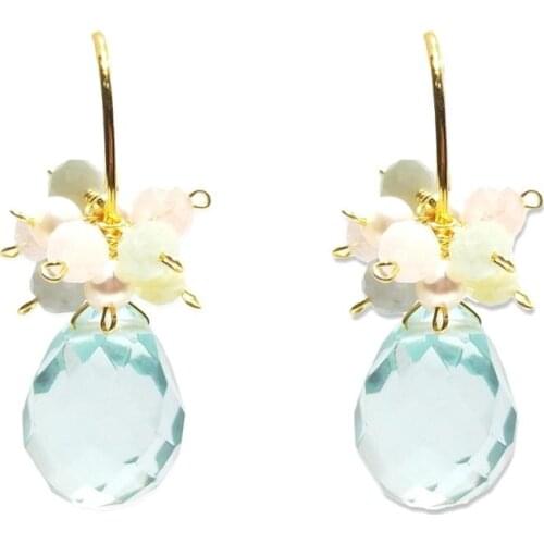 Lii Ji Multi Color Beryl Freshwater Pearl Aquamarine Crystal Drop Beads 925 Sterling Silver Gold Plated Hook Handmade Earrings