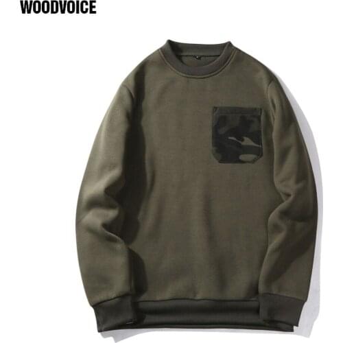 Woodvoice Brand Clothing 2019 New Autumn Winter loose Mens Solid Color Fleeces Pullover Men With Camouflage Pocket US/Euro Size