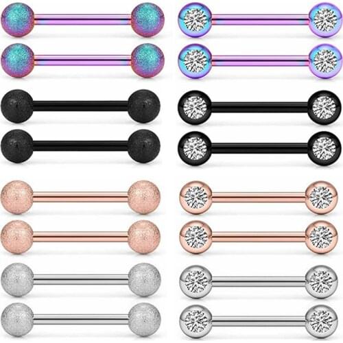 Stainless Steel Crystal Nipple Piercing Set 14G Charming Nipple Piercing Bar Lot Matte Nipple Ring Bulk Tongue Piercing Set Body