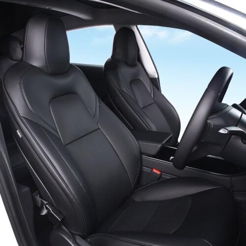 A Set Car Seat Cover Cushion Pad For Tesla Model 3 Y Leather Waterproof Styling Interior Accessories Customized White 2020 2021