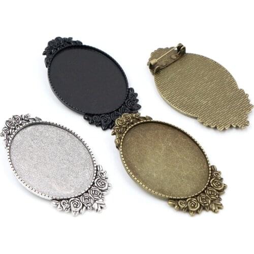 New Fashion 5pcs 30x40mm Inner Size Antique Silver Plated and Bronze and Black Pin Brooch Pierced Style Base Setting Pendant