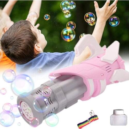 2021 New Outdoor Toy 5 Holes Gatling Bubble Gun Toy Machine Electric Sound And Light Automatic Bubble Blower Maker Gun Kids Toy