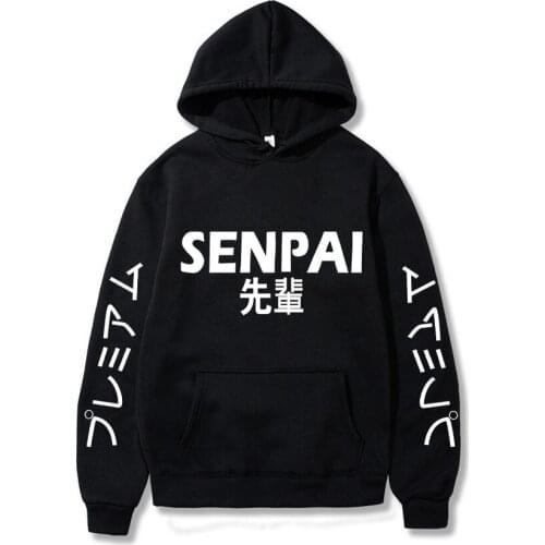 New Winter Anime Senpai Design Print Fleece Mens Hoodies Sweatshirts Men Women Streetwear Funny Black Hoody Man Winter Clothes