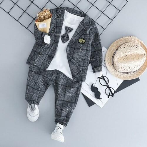Baby Boy Fashion Formal Clothing Set Kid Tie Suits High Quality Autumn Spring Children Tracksuit Clothes 1 2 3 4 Years