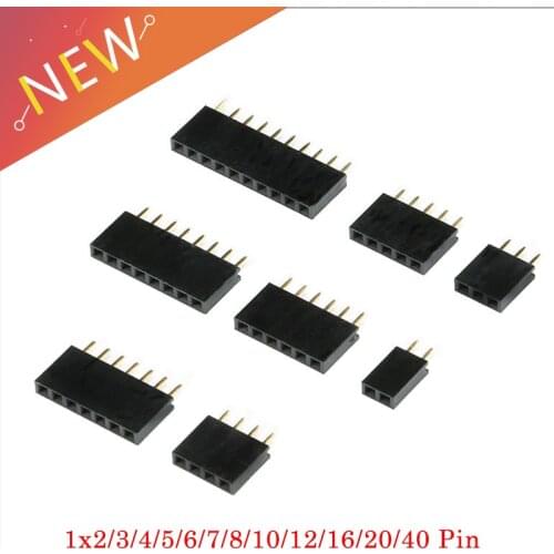 10Pcs 2.54mm Stright Female Single Row Pin Header Strip PCB Connector 1*2/3/4/5/6/7/8/10/12/16/20/40 Pin