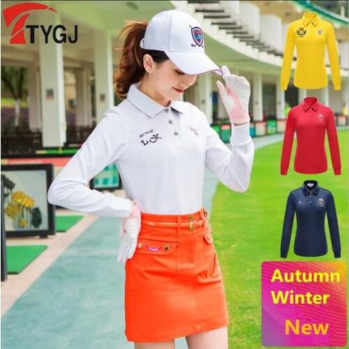 2019 womens golf apparel Sportswear Autumn Winter long-sleeved lapel neck Golf T-Shirt breathable quick-drying Slim Top shirts