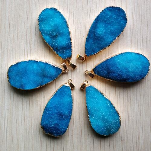 2018 new good quality natural druzy Crystal water drop shape pendants for jewelry making 6pcs/lot Wholesale free shipping