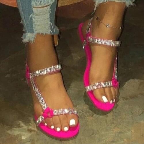 Summer Sandals 2020 Women Shoes Flat Fashion Rhinestone Sandals For Women Beach Shoes Woman Footwear Outdoor Plus Size 36-43