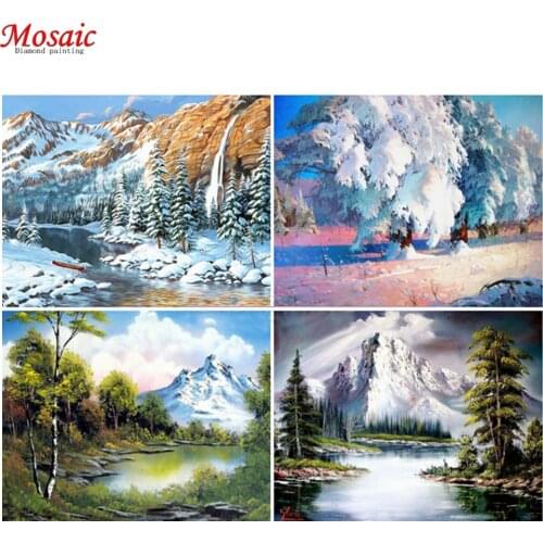 Diy 5d Diamond Embroidery Winter Scenery Cross Stitch Diamond Mosaic Paintings Full Round Snow Mountain Picture Rhinestones