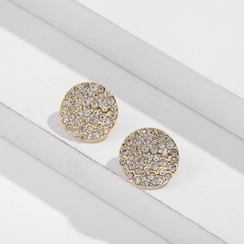 New Style Round Stud Earrings for Women Fashion Geometric Statement Rhinestones Crystal Earrings Charm Wedding Jewelry