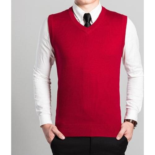 High Quality Office Male Sleeveless Sweater Man Business Solid Color Wool Knitting Vest Pullovers