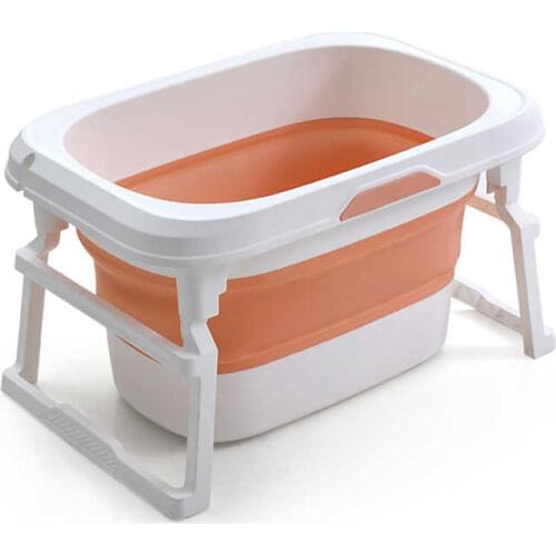 LIKU Foldable Freestanding Bathtubs Portable Tub Household Bath Basin with Cushion Baby bath-tub