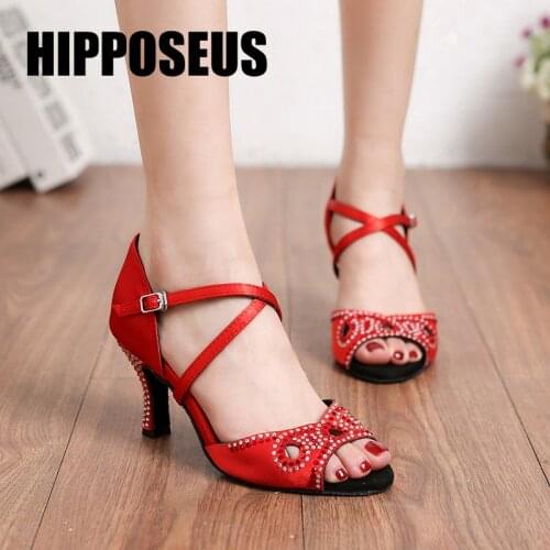 Hipposeus Women Latin Dance-Shoes Salsa Ballroom Tango Dancing Shoes Female Girls Modern Party Soft Sole Dance Shoes Sandals Red
