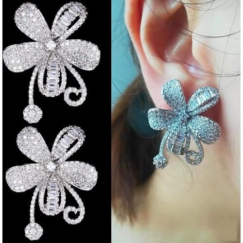 Blachette High Quality Luxury Stunning Romantic Flowers Earrings for Bridal Wedding Party Earring Fashion Daily Jewelry