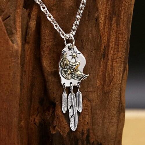 S925 Sterling Silver Jewelry Retro Thai Silver Handmade Takahashi Goro Creative Feather Pendant Flying Eagle Pendant