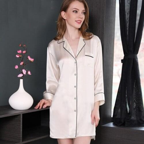Women Luruxy Silk Women Shirt Silk Night Dress Female 100% Silk Sleepwear Sexy Dress Silk Nightdress Nighty For WomenNightgown