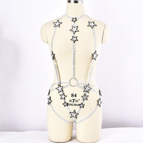Pentagram Bandage Body Harness Belt Set Hollow Out Adjustable Body Cage Women Sexy Lingerie Goth Festival Fetish Wear Harness