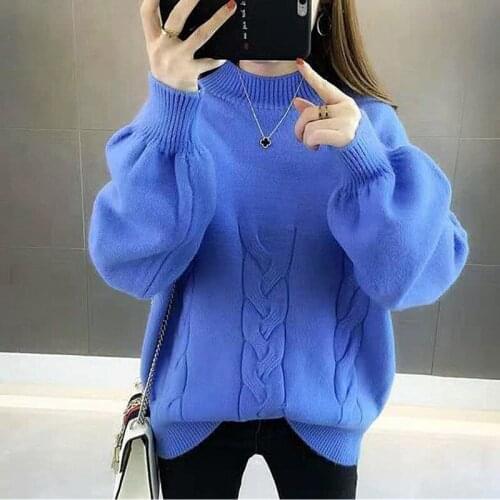 Womens Winter Solid Color Fashion Turtleneck Long Sleeve Medium Long Knitting Sweater 2021 New Autumn Pullover Female Clothing