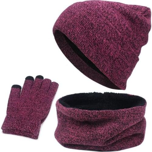 New Knitted Winter Hat Scarf Gloves Set Women Thick Touch Screen Glove Beanies Ring Neck Scarf 3 Pieces Female For Girls Gift