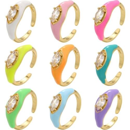 ZHUKOU gold plated eye Enamel rings for women Neon Dripping Oil Summer trend Cute opening ring party Jewelry wholesale VJ199