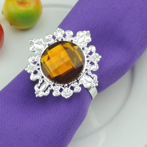 100PCS diamond gold napkin ring for wedding party banquet crystal metal napkin rings holders for wedding silver