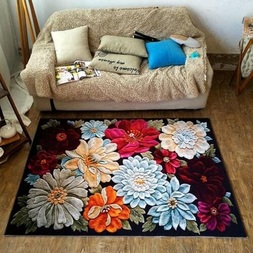 3D Blooming Peony Flowers Pastoral Country Floral Soft Flannel Floor Foot Mat Bathroom Parlor Living Room Decor Carpet Area Rug