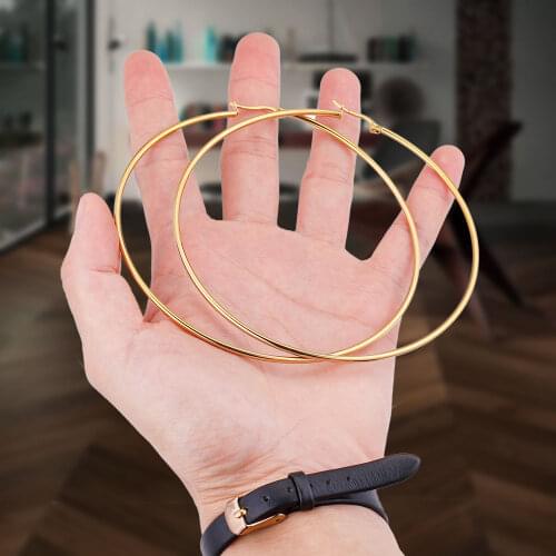 40 60 70 80mm Stainless Steel Exaggerate Large Big Smooth Circle Hoop Earrings Simple Party Round Loop Earrings for Women