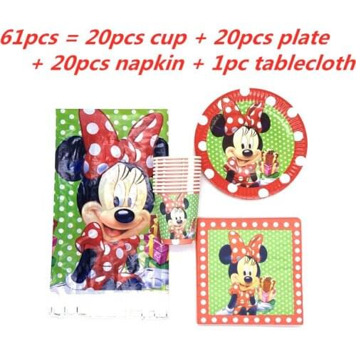 41/61 pcs Minnie Mouse Party Decorations Plate Cup napkin Tablecloth Baby Shower Birthday Party supplies For girls wedding party