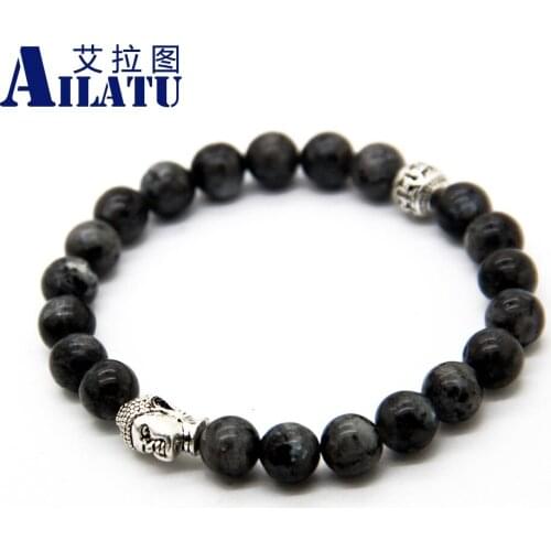 Ailatu Mens 8mm Black Flash Stone Beads Buddha Bracelet Jewelry On Sale