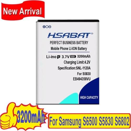 100% HSABAT 3200mAh Battery for EB464358VU Samsung Galaxy Y Duos S6102 Mini 2 S5830 S6500 S6802 Galaxy Ace Plus S7500 S7508