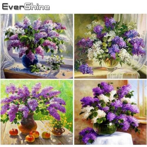 EverShine Diamond Embroidery Lilac Picture Of Rhinestones Full Square Diamond Painting Flowers Cross Stitch Mosaic Manual Hobby